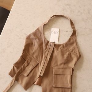ZARA Flap Pocket Halter Zip Up Vest
